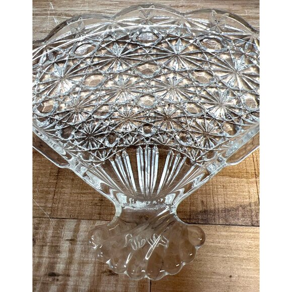 Avon Clear Glass Fan-Shaped Decorative Dish With Intricate Diamond Pattern - Picture 2 of 5